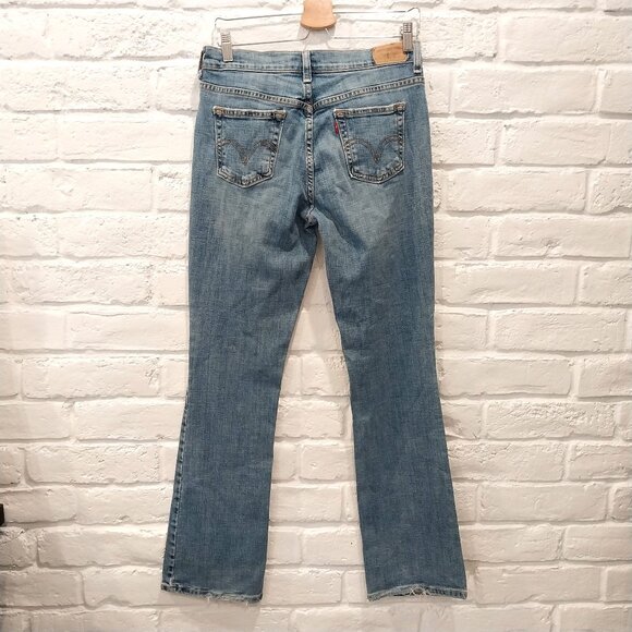Levis 505 Jeans Womens 6 Long Blue Boot Cut Stretch Mid Rise Medium Wash Tall. - Picture 1 of 9